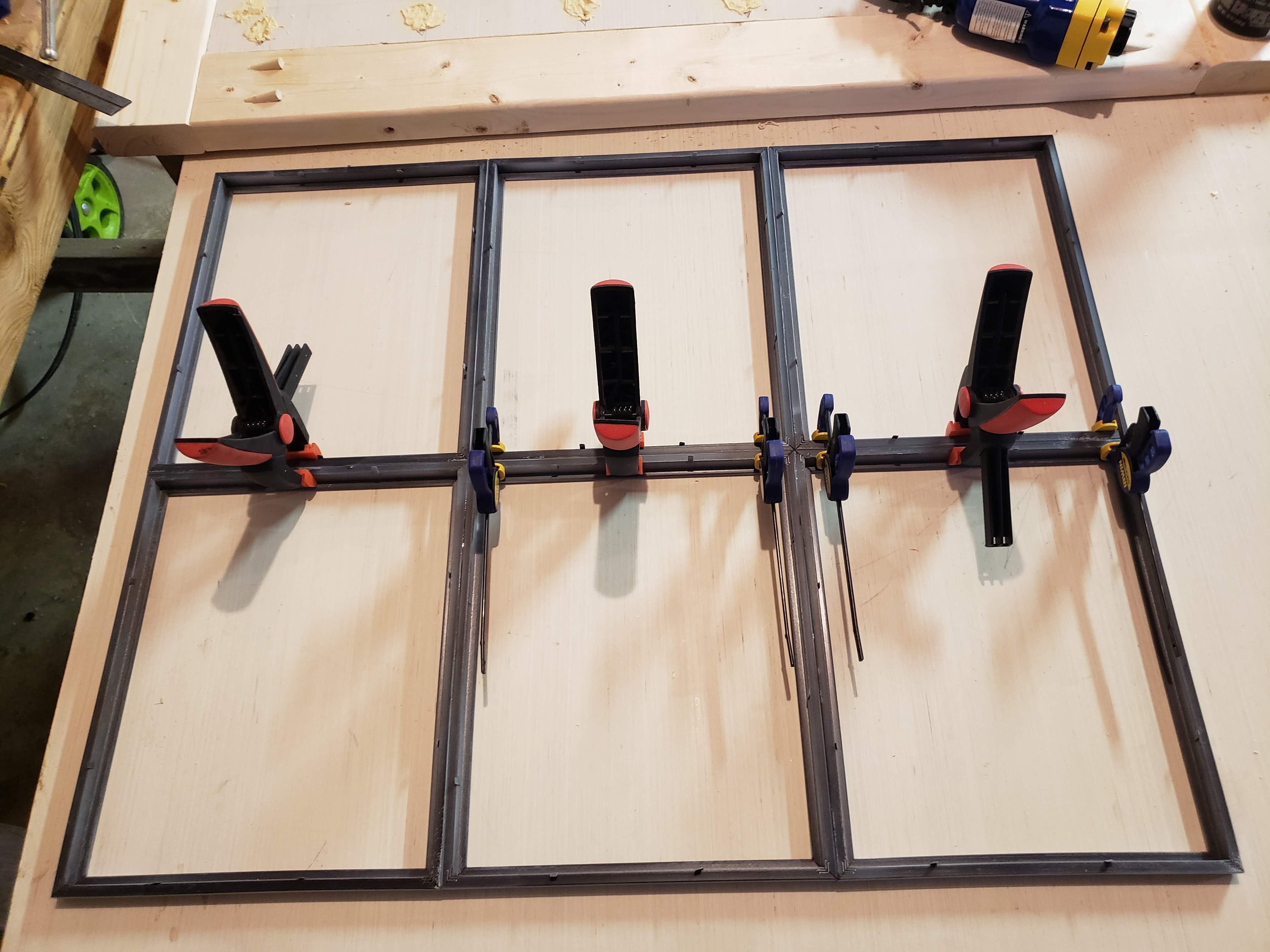 Glue and clamp the frames together to create the farmhouse window