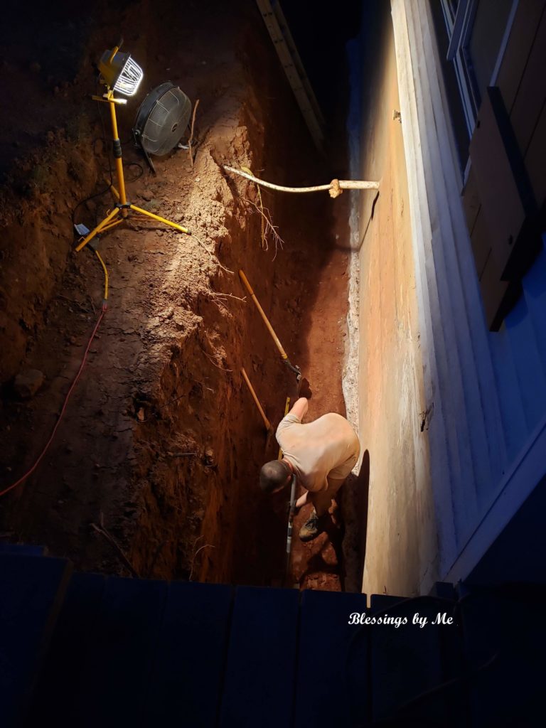 Working on the foundation at night