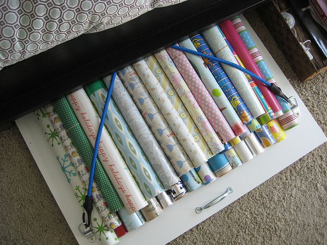 gift wrap storage under the bed