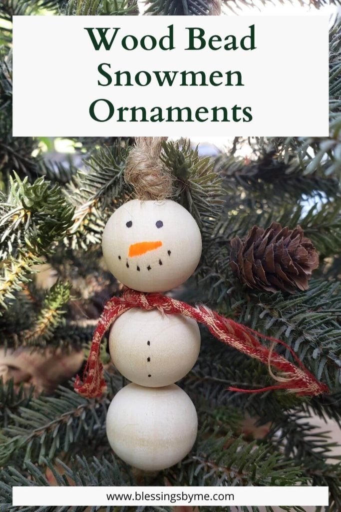 Wood Bead Snowmen Ornaments 