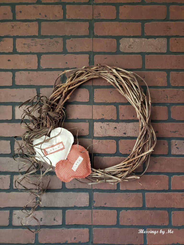 grapevine wreath on living room wall